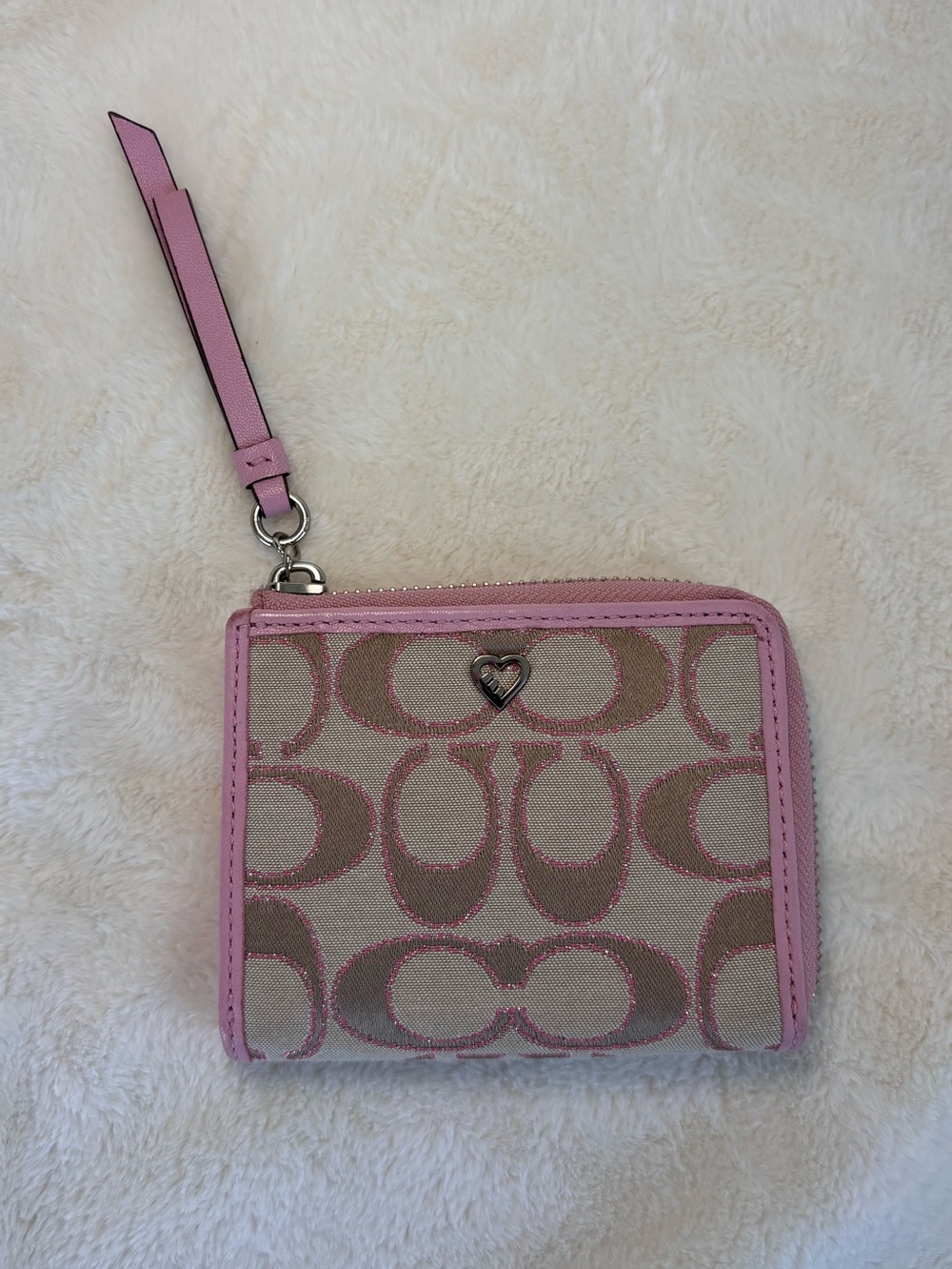 Coach Poppy Signature Cream Pink Sparkle Wallet